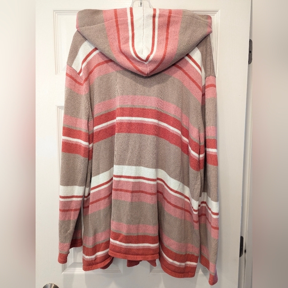 National Hooded Knit Long Cardigan Sweater Stripe 2 Pocket Toggle Close Plus 2X - Picture 2 of 8